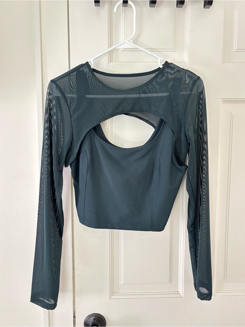 NEW Women's Teal Mesh Long-Sleeve Crop Top with Cropped Mesh Long Sleeve